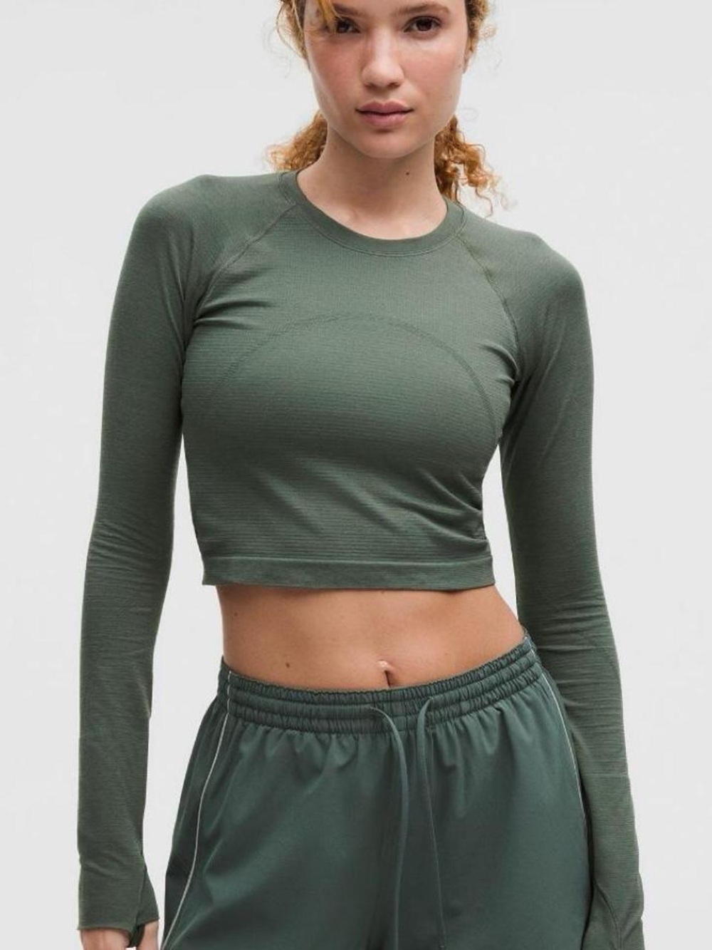 lululemon athletica Olive Green Cropped Long-Sleeve Crew